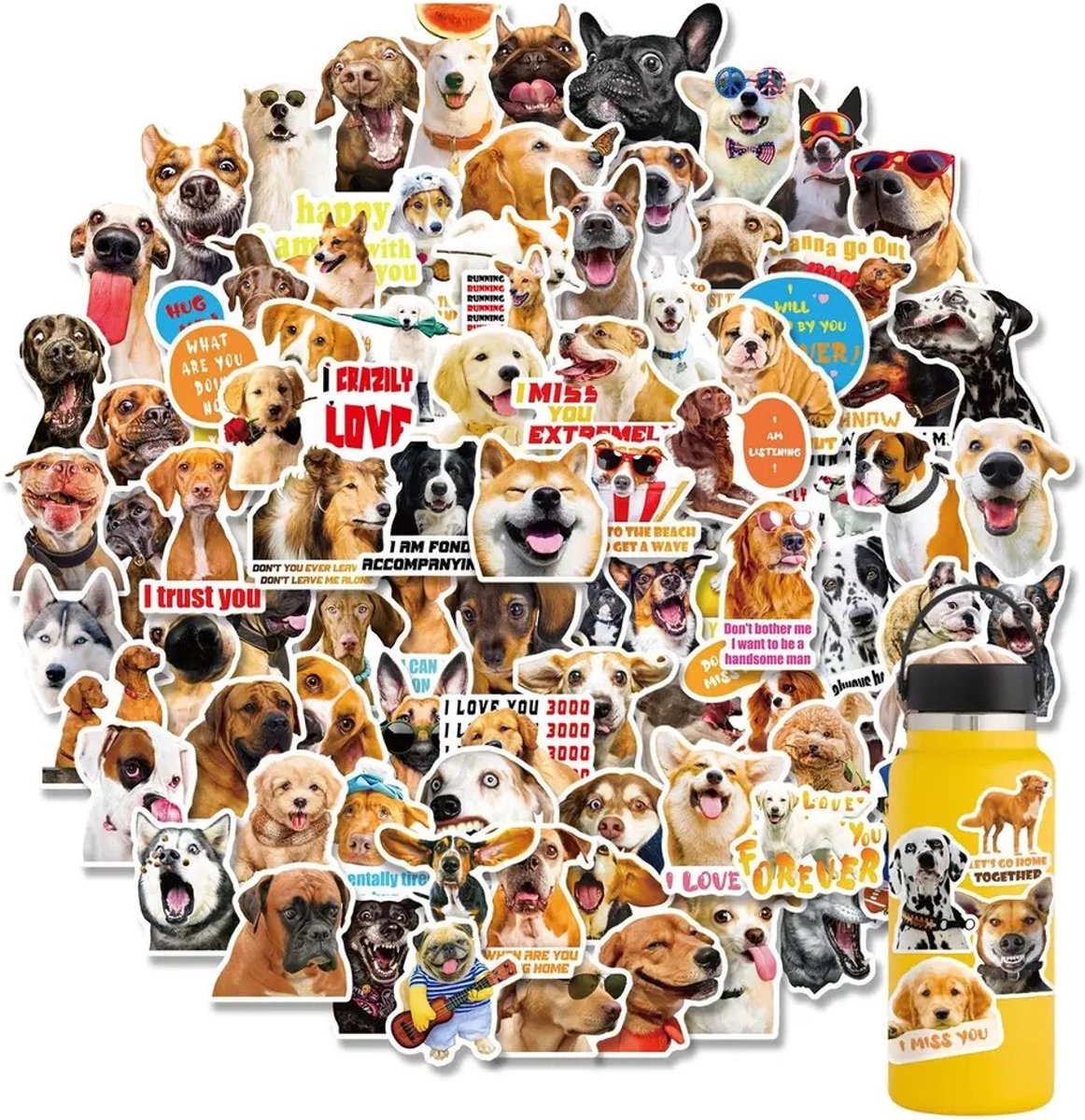 Honden Stickers - Set van 50 Stuks - Dieren - Dog - Hond - Teksten - Quotes - Stickers voor Laptop, Koffer, Bullet Journal en Planner - Stickers Kinderen en Volwassenen - Decoratieve Stickers - Creatief - Knutselen - Scrapbook